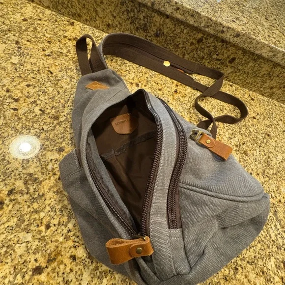LoveVook Men's Sling Gray Canvas Convertible Backpack Unisex Daypack